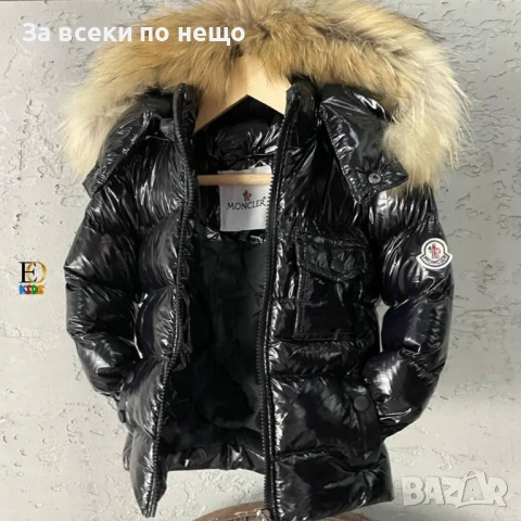 Moncler Детско Черно Лачено Зимно Яке С Пух На Качулката Код SK787, снимка 2 - Детски якета и елеци - 53183427