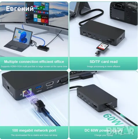 Microsoft Surface Dock с три дисплея (4K HDMI + VGA), 11 в 1 докинг станция Surface Pro със захранва, снимка 8 - Кабели и адаптери - 55906807