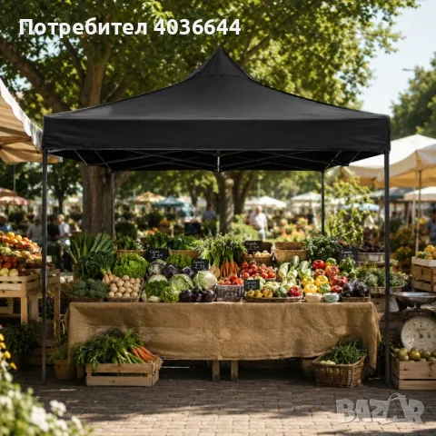 Сгъваема черна шатра 3x3 м тип „Хармоника“ – Водоустойчива, здрава конструкция и бърз монтаж, снимка 3 - Градински мебели, декорация  - 55791444