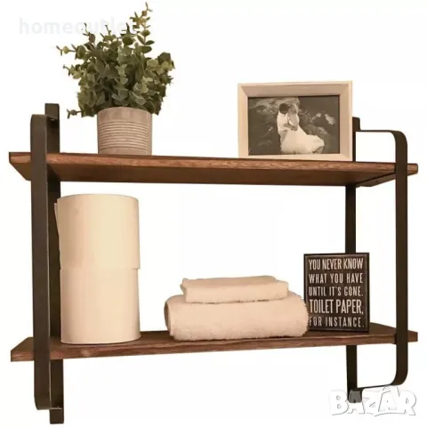 ПРОМОЦИЯ Стенен рафт на 2 нива от естествена борова дървесина UNHO ZJJ204