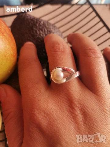 Уникален НОВ модел сребърен пръстен с перла - модел R124, снимка 5 - Пръстени - 53869152