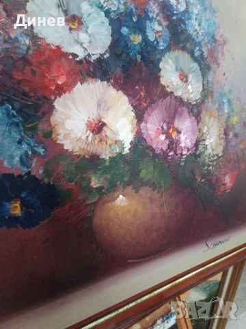 Пищен Букет от Вечна Красота – Оригинално Масло от Schumann, снимка 10 - Картини - 52146470