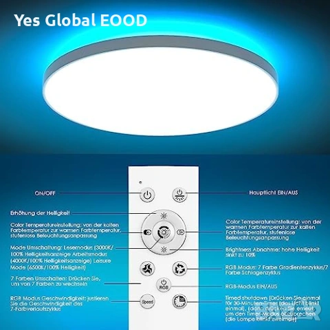 LED плафон 24W RGB с дистанционно димируем 3000–6500K, снимка 10 - Лед осветление - 53231442