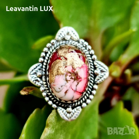 Сребърен пръстен с Red Rose Dahlia, снимка 5 - Пръстени - 51611211