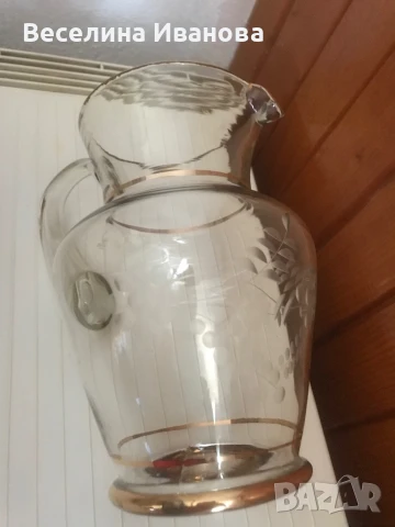 Ретро стъклена кана калиево стъкло, снимка 2 - Антикварни и старинни предмети - 50756261