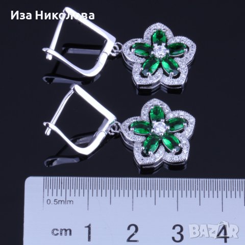 Сребърни обици и колие със смарагд и кристали, снимка 3 - Бижутерийни комплекти - 41303987