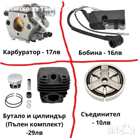 Резервни части за резачки (моторни триони) - всички налични (карбуратор,бобина,стартер,спирачка,съед, снимка 2 - Градинска техника - 32501228