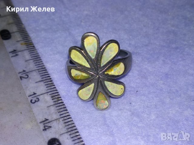 ПРЕКРАСЕН ФЛОРАЛЕН АРТ СРЕБЪРЕН ПРЪСТЕН ЦВЕТЕ СРЕБРО 925 АНГЛИЯ с ШЛИФОВАН КРАЛСКИ СЕДЕФ 39995, снимка 9 - Пръстени - 42613601