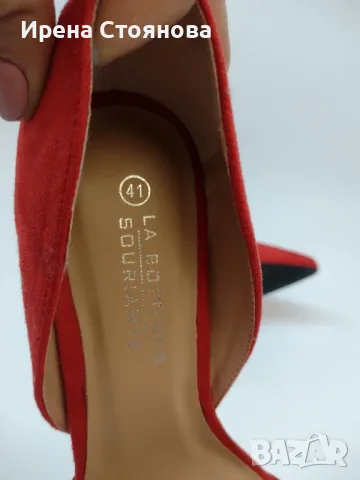 Дамски обувки на висок ток и чанта, червен велур., снимка 7 - Чанти - 49268528