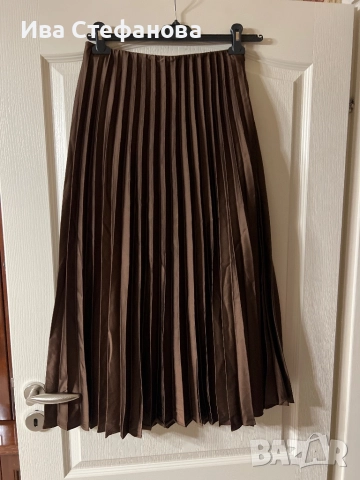 Нова елегантна ежедневна дълга шоколадова кафява  плисирана плисе пола солей 