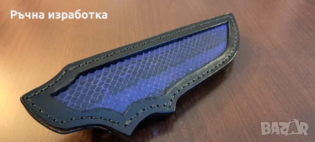 Кания естествена кожа с вложка от змийска кожа телешки бланк нож лов, снимка 2 - Ножове - 48077684