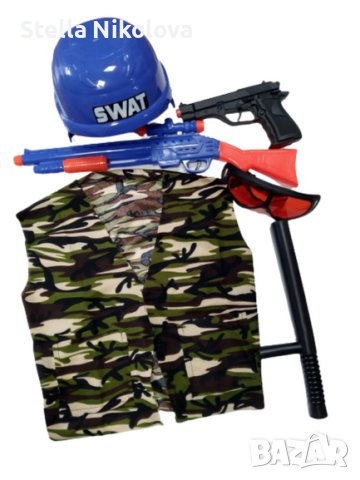 Детски войнишки комплект с камуфлажна жилетка и каска