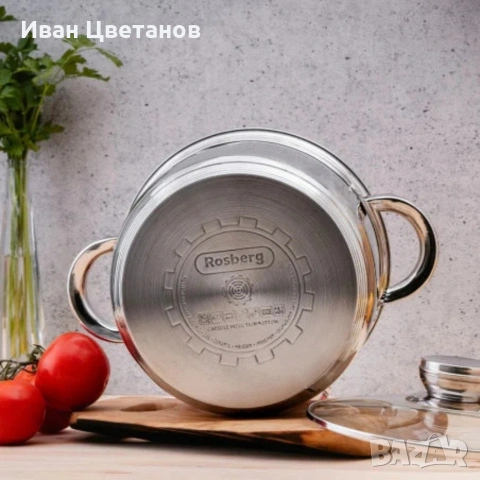Комплект съдове Rosberg, 12 части, 2 подложки, Неръжд.стомана, снимка 3 - Съдове за готвене - 53502078
