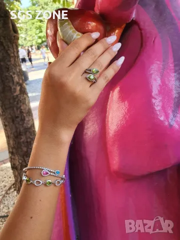 Масивна Сребърна Гривна с Розов или Син Топаз