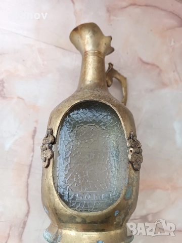 Стъклена бутилка с бронзов обков, снимка 5 - Антикварни и старинни предмети - 53758114