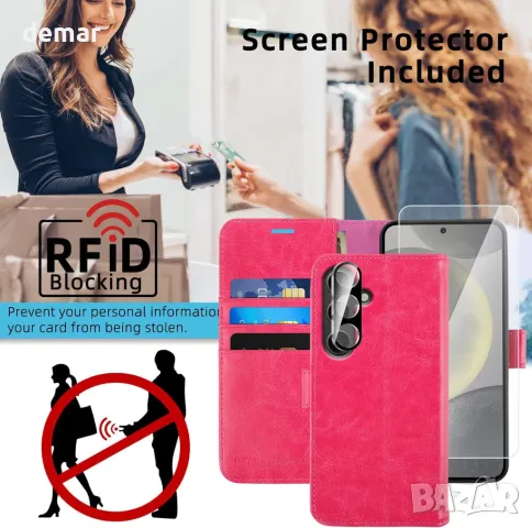 Калъф-портфейл MONASAY за Samsung Galaxy S24 5G 6.2 инча, ярко розов, снимка 7 - Калъфи, кейсове - 50034260