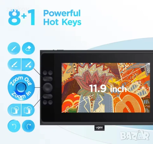 UGEE UE12 Plus цифров таблет с писалка, 11.9 HD екран графичен таблет, снимка 3 - Таблети - 53099641