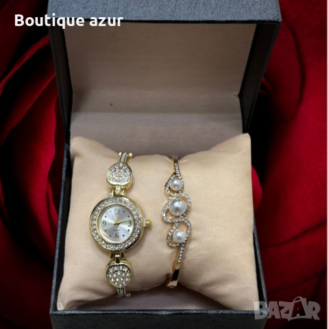Елегантен комплект часовник и гривна с камъни цирконии, снимка 2 - Дамски - 44545337