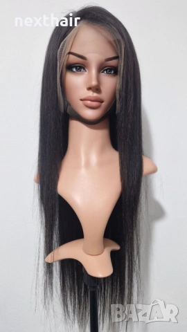 Естествена черна бразилска перука 80 см - Дантела 13×6, Права коса, снимка 3 - Аксесоари за коса - 53136591