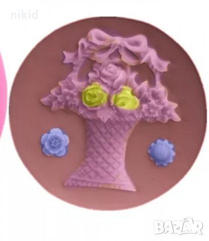 ваза кошница букет с цветя и пандела силиконов молд форма за украса декорация торта фондан сладки и , снимка 5 - Форми - 34622932