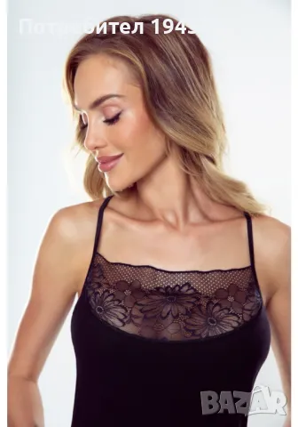 Дамски потник с тънки презрамки в черен цвят SERENA, снимка 2 - Потници - 48117956