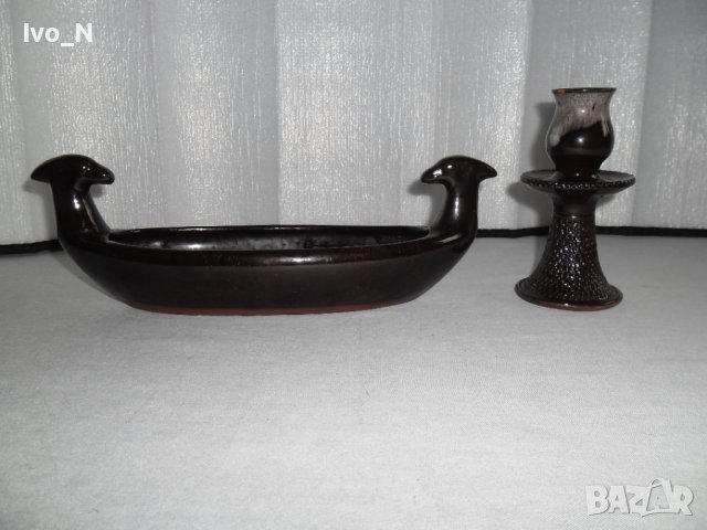 Лот керамика: свещник +купичка., снимка 2 - Декорация за дома - 41457546
