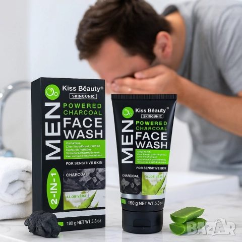 Дълбокопочистващ гел за лице с алое и черен въглен за мъже – Срещу омазняване, черни точки и раздраз, снимка 5 - Други - 51968967