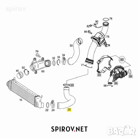 Маркуч турбо интеркулер Mercedes W221 A2215281082, снимка 2 - Части - 55715752