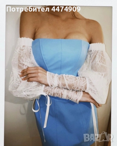 Официална синя рокля - корсет с дантела и перли / Бална рокля, снимка 2 - Рокли - 53628750