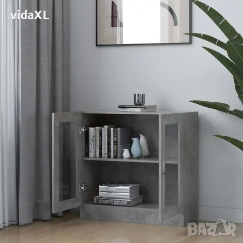 vidaXL Шкаф витрина, бетонно сив, 82,5x30,5x80 см, инженерно дърво, снимка 3 - Секции и витрини - 56147856