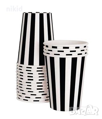 Черно Бели ленти черти рали високи 8 бр картонени чаши парти рожден ден