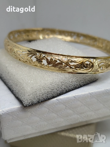 Нова 14К златна твърда гривна, класически модел 13.36 гр , снимка 5 - Гривни - 52703926