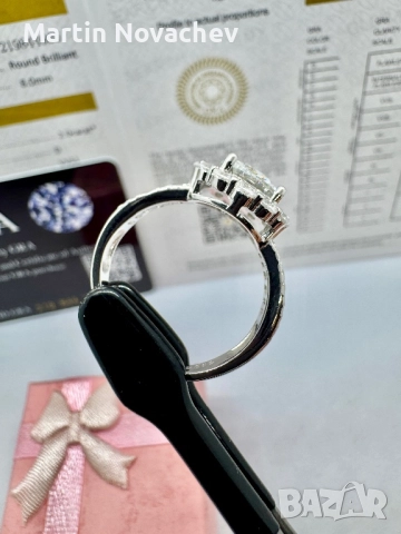 Сребърен пръстен с мойсанит (Диамант) 2 карата, снимка 10 - Пръстени - 52252905