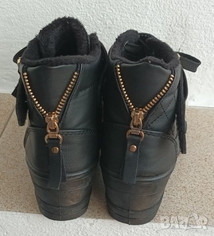 Черни боти, кожени с ципове за ефект и връзки., снимка 2 - Дамски боти - 41886874