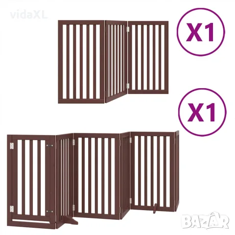 vidaXL Сгъваема преграда за куче с врата 9 панела кафява 450 см топола