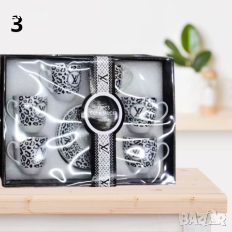 Луксозен комплект от 6 броя чаши за кафе с чинийки, снимка 3 - Чаши - 52901498