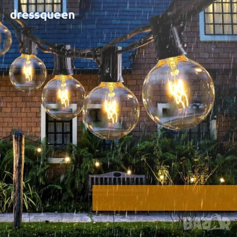 000004 Водоустойчива LED светеща гирлянда за открито 5м 10 крушки и 10м 20 крушки, снимка 6 - Външни лампи - 53637550