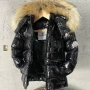 Moncler Детско Черно Лачено Зимно Яке С Пух На Качулката Код SK787, снимка 2