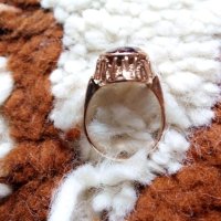 Съветски златен ажурен пръстен с естествен  гранат, снимка 6 - Пръстени - 40341636