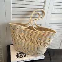 Плетена чанта тип кошница Beige, снимка 3 - Чанти - 41477465