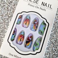 Комплект Разкошни Press-on Изкуствени Нокти 24 броя Рисувани Многоцветни Пеперуди КОД nail411, снимка 5 - Продукти за маникюр - 41869706