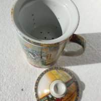 Порцеланова чаша за чай ,с допълнителен съд за запарка и капак, снимка 6 - Чаши - 35693747