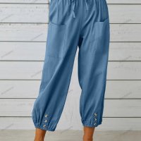 Памучно-ленени широки дамски панталони с висока талия, 10цвята - 023, снимка 11 - Панталони - 41579956