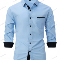 Мъжка бизнес вталена ежедневна риза с цветни блокове, Риза с дълъг ръкав, 8цвята , снимка 10 - Ризи - 44839754