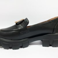 Дамски черни кожени обувки на платформа -034, снимка 2 - Дамски ежедневни обувки - 33933072