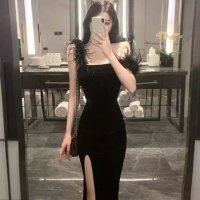 ЛИКВИДАЦИЯ! Елегантна черна рокля с пера официална Avin Alessa Cliche , снимка 3 - Рокли - 27409796