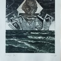 Картина, графика, "Море", худ. Тома Томов, 1980 г., снимка 1 - Картини - 42168344