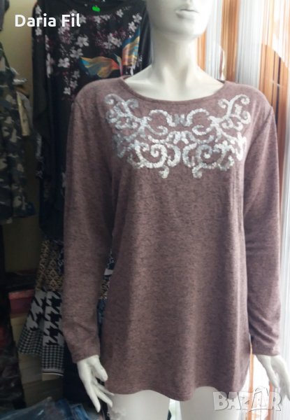 Блуза в розово-сив меланж със сребристи пайети - 3ХЛ размер , снимка 1