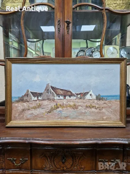 Много добра антикварна белгийска авторска майсторска картина масло върху платно , снимка 1