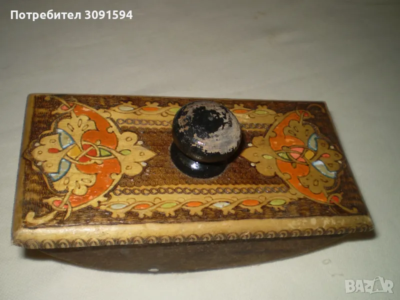 Стара дървина попивателна цветна пирография, снимка 1